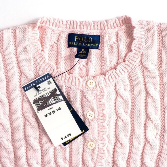NEW Polo Ralph Lauren Girls Cable Knit Cotton Sweater Dress Pale Pink $75 M 8-10 - Picture 4 of 10